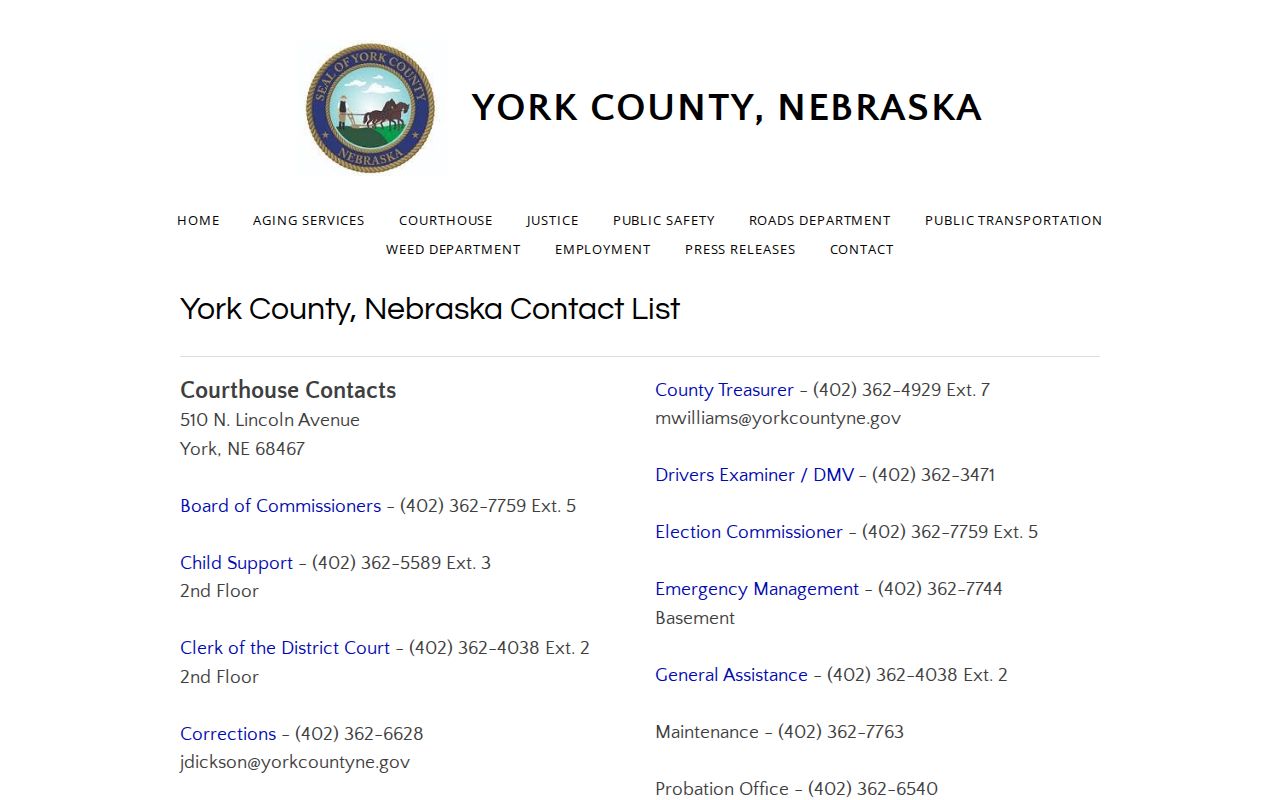 York County criminal records courthouse contact directory