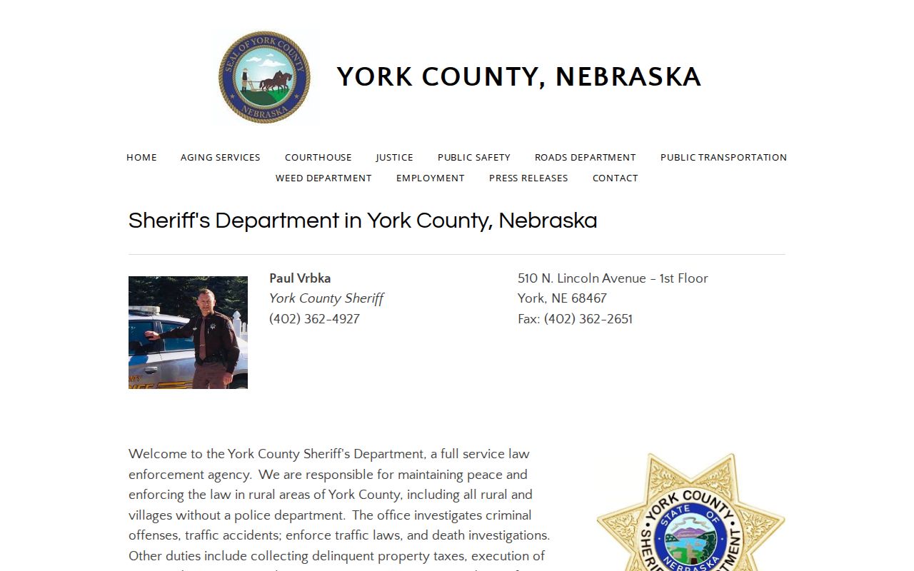 York County criminal history sheriff records office page